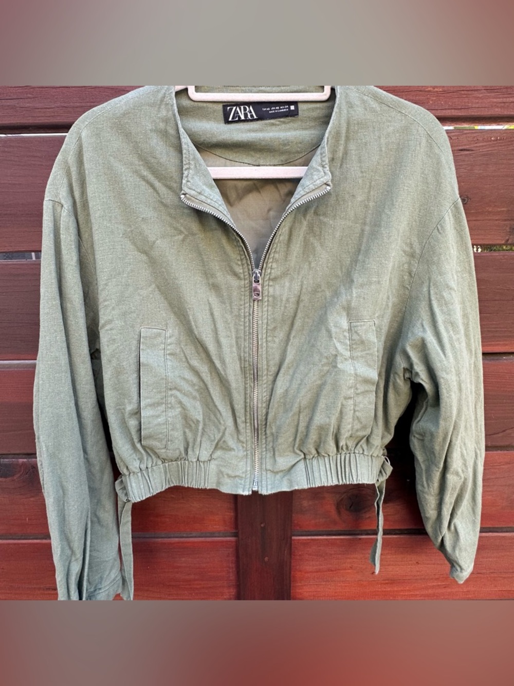 Zara Olive Green Cropped Bomber Jacket